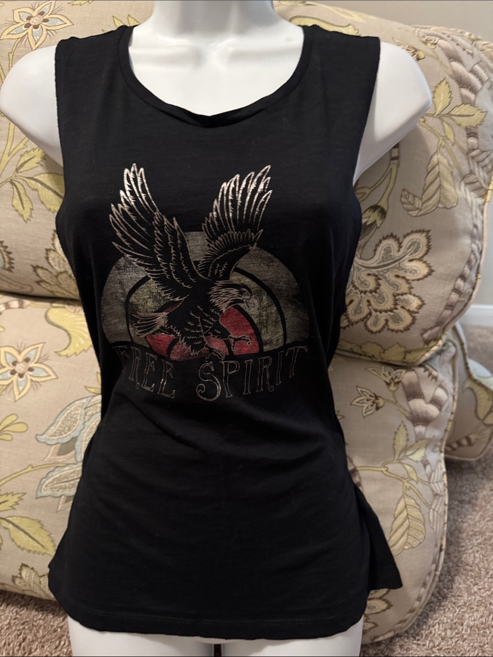 Free Spirit Black Graphic Muscle Tank Top